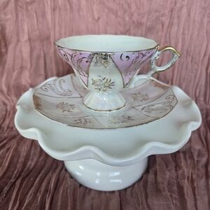 Vintage Tilso Japan Handpainted Lusterware  Pink and Gold Teacup & Saucer